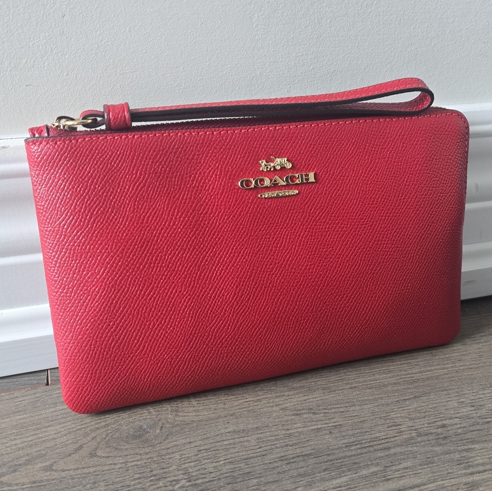 Coach Electric Red Large Corner Zip Wristlet